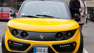Eligijus Masiulis ir Lina Minderienė &scaron;alia&bdquo;Tazzari Zero&ldquo;