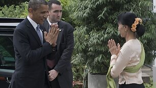 JAV prezidentas Barackas Obama ir Mianmaro demokratijos &scaron;auklė Aung San Suu Kyi