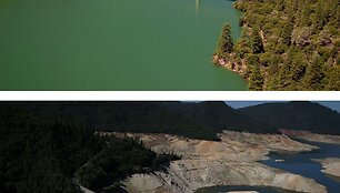 Orovilio ežeras 2011 metais (vir&scaron;uje) ir 2014 metais (apačioje)