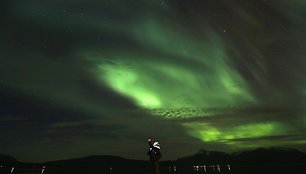 Šiaurės pašvaistė virš Mesterviko, Norvegijoje. 