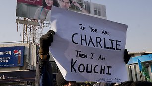 Pakistane protestas dėl Prancūzijos savaitraščio „Charlie Hebdo“ spausdinamų musulmonus įžeidžiančių karikatūrų.