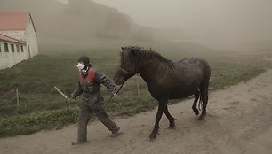 Gyventoja parsiveda arklį iš ganyklos