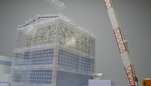 Fuku&scaron;imos-1 AE pirmojo reaktoriaus bloko apsauginio skydo statybos (kompiuterinė vizualizacija)