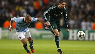 Rungtynių akimirka Mančesteryje. Su kamuoliu Cristiano Ronaldo