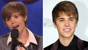 Kairėje – Justino Bieberio antrininkė mergina, dešinėje – Justinas Bieberis