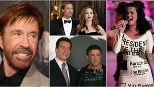 Chuckas Norrisas, Angelina Jolie, Bradas Pittas, Arnoldas Schwarzeneggeris, Sylvesteris Stallone ir Katy Perry
