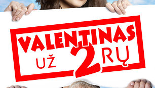 Filmo „Valentinas už 2rų“ plakatas su Agne Jagelavičiūte ir Vidu Petkevičiumi