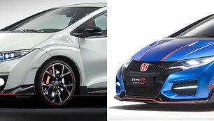 &bdquo;Honda Civic Type-R&ldquo;: serijinis modelis (kairėje) prie&scaron; konceptą (de&scaron;inėje)