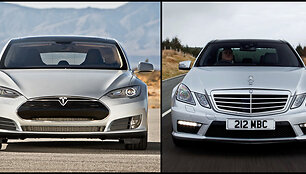 &bdquo;Tesla Model S&ldquo; ir &bdquo;Mercedes-Benz E63 AMG&ldquo;