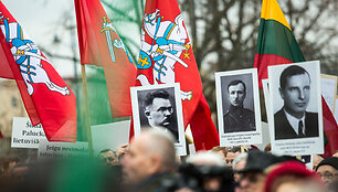 Mitingas dėl Vyčio paminklo Luki&scaron;kių aik&scaron;tėje statybų