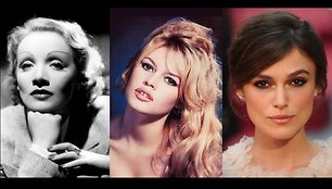 Antakių mados. Iš kairės į dešinę: Marlene Dietrich, Brigitte Bardot, Keira Knightley