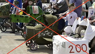 Socialinių tinklų vartotojai pasibaisėjo vaikišku vežimėliu, pažymėtu kaip transportuojamas žuvusysis kare