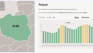 Elektros kaina ankstyvą spalio 25 d. rytą Lietuvoje ir Lenkijoje buvo suvienodėjusi
