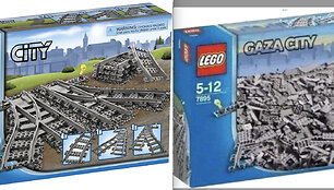 Tikrasis &bdquo;Lego&ldquo; rinkinys, pažymėtas numeriu 7895, ir kompiuteriu pakeista jo dėžutės nuotrauka