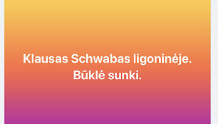 Žinia, esą Klausas Schwabas atsidūrė ligoninėje, skelbiama be šaltinių ir įrodymų