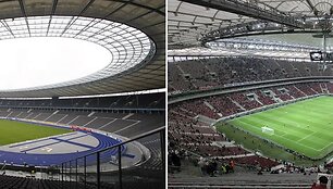 Berlyno olimpinis stadionas (kairėje) ir Var&scaron;uvos nacionalinis stadionas (de&scaron;inėje)