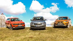 Šeimyninių automobilių bandymai - „Volkswagen Tiguan“, „Škoda Kodiaq“ ir „Seat Ateca“