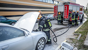 Sostinės Pieninės gatvėje gelbėtojai gesino automobilį