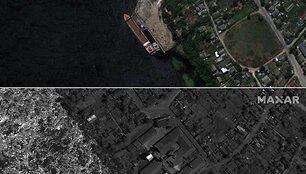 Ukrainos vietovės prie&scaron; ir po užtvakos griūties