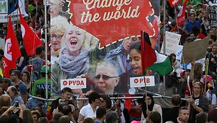 Briuselyje keli tūkstančiai žmonių protestavo prie&scaron; Trumpo vizitą