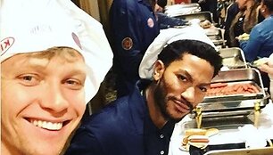 Mindaugas Kuzminskas ir Derrickas Rose'as labdaros renginyje