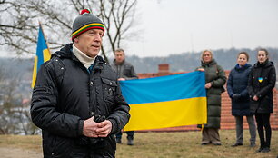 Ant Pelėdų kalno i&scaron;kelta Ukrainos vėliava