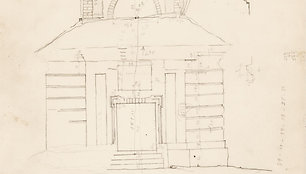 Šrėterių koplyčios fasado architektūros piešinys prieš restauravimą 1954 m.