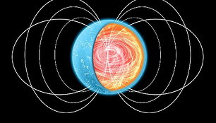 Dailininko pavaizduota neutroninė žvaigždė. Makaroninės materijos sluoksnis turėtų būti vidiniame plutos sluoksnyje, prie pat branduolio