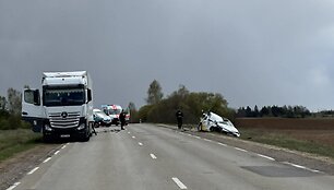 &bdquo;Toyota&ldquo; ir sunkvežimio avarija Varėnos rajone