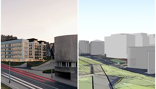 „Aketuri architektai“ vizualizacija ir Vilniaus 3D žemėlapyje matomas mastelis 