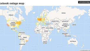 Skundų dėl &bdquo;Facebook&ldquo; sutrikimų geografija: kuo tamsesnė spalva, tuo daugiau vartotojų i&scaron; tos vietovės skundžiasi