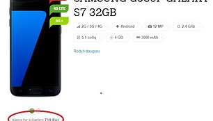 „Samsung Galaxy S7“ kaina „Tele2“ parduotuvėje