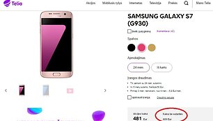 „Samsung Galaxy S7“ kaina „Telia“ parduotuvėje