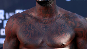 Deontay Wilderis ir Tysonas Furry Los Andžele prie&scaron; bokso dvikovą.