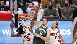 Brookas Lopezas rugntynėse su „Miami Heat“ iškrėtė neeilinį pokštą.