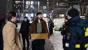 Protesto akcija prie&scaron; JAV veiksmus Venesueloje