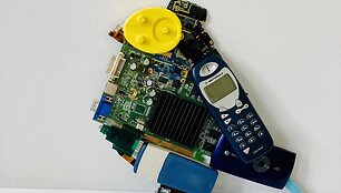A.Ki&scaron;onaitės i&scaron; elektronikos atliekų sumontuotas pauk&scaron;tis