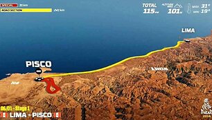 Sausio 6 d. (&scaron;e&scaron;tadienis). Lima-Piskas. Bendra dienos rida: 272 km (greičio ruožai: 31 km)