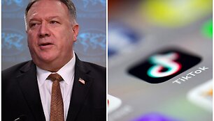 Mike'as Pompeo ir &bdquo;TikTok&ldquo; logotipas