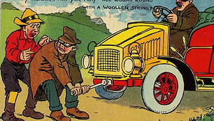 Automobilio užvedimas rankena, 1907-ųjų pie&scaron;inys.