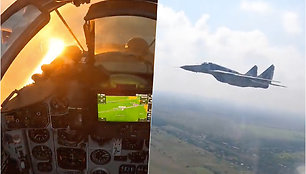 Išskirtiniai vaizdai iš mūšio lauko: Ukraina paskelbė naikintuvo skrydžio akimirkas