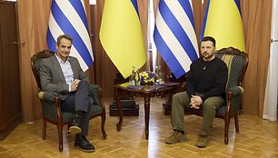 Graikijos ministras pirmininkas Kiriakas Micotakis ir Ukrainos prezidentas Volodymyras Zelenskis