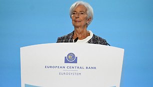 ECB prezidentė Lagarde dalyvauja spaudos konferencijoje Frankfurte. / Jana Rodenbusch / REUTERS