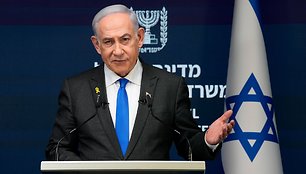 Izraelio ministras pirmininkas Netanyahu kalba konferencijoje Jeruzalėje. / Ohad Zwigenberg / via REUTERS