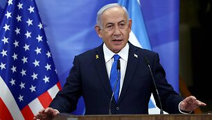  Izraelio ministras pirmininkas Benjaminas Netanyahu  / EVELYN HOCKSTEIN / AFP