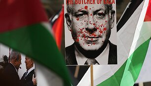 Palestiniečių protesto akcija prie&scaron; Benjaminą Netanyahu /  / AP