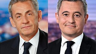 Nicolas Sarkozy ir Geraldas Darmaninas / LUDOVIC MARIN JULIEN DE ROSA / AFP