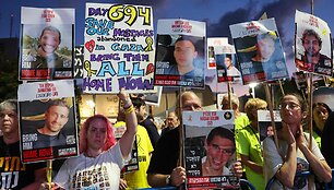 Įkaitų &scaron;eimų forumo protestas Tel Avive / JACK GUEZ / AFP