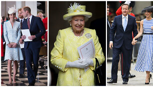 Kembridžo hercogienė Catherine, princas Williamas, karalienė Elizabeth II ir premjeras Davidas Cameronas su žmona Samantha
