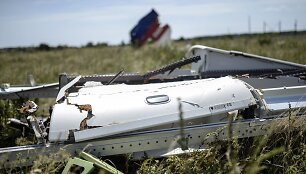 Numu&scaron;to &bdquo;Malaysia Airlines&ldquo; lėktuvo nuolaužos Donecke, Ukrainoje.